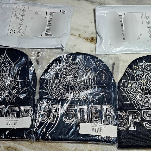 SP5DER, YOUNG THUG, 100% AUTHENTIC BLACK RHINESTONE WEB BEANIE NWT Spider - Picture 4 of 7
